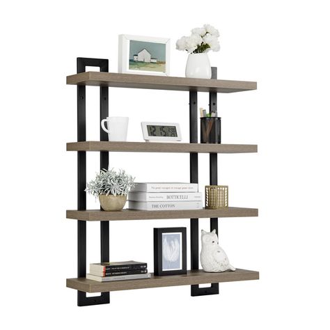 Ebern Designs Machiko 4 Piece Tiered Shelf | Wayfair Mdf Shelving, Mdf Shelves, Metal Ladder, Shelves Floating, Tiered Shelf, Wall Display Shelves, Floating Wall Shelf, Laminated Mdf, Shelf Wood