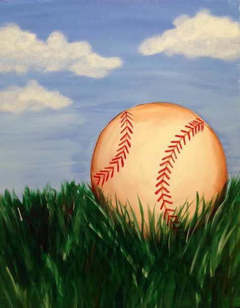 Baseball Painting, Baseball Canvas, Sports Painting, Painting Parties, Easy Canvas, Kids Canvas, Watercolor Ideas, Acrylic Painting For Beginners, Mom Art