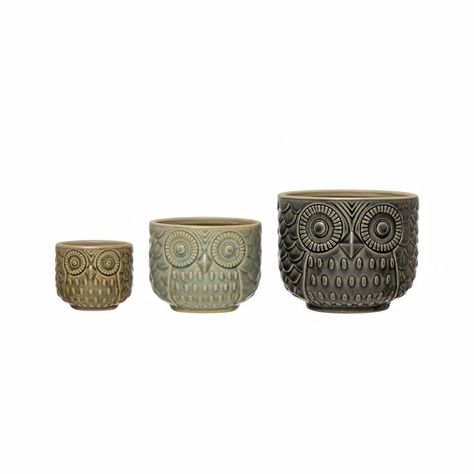 3 sizes of the cutest owl planters Owl Planter, Small Owl, Ceramic Owl, Creative Co Op, Decorative Pots, Container Set, Crackle Glaze, Owl Design, Planter Pots Indoor