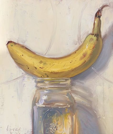 Banana Oil Painting, Banana Painting, Bananas Foster, Drawing Examples, Friends Sign, Daily Painting, A Banana, Dope Art, Still Life Art