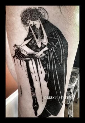 Aubrey Beardsley Tattoo, Beardsley Tattoo, Gustav Klimt Tattoo, Klimt Tattoo, Black And Blue Tattoo, San Francisco Tattoo, Art Inspired Tattoos, Etching Tattoo, Aubrey Beardsley