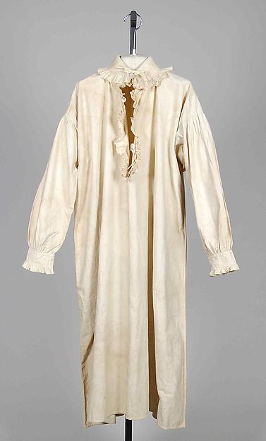 Nightshirt, 1815, British. Cotton. Brooklyn Museum Costume Collection at The Metropolitan Museum of Art (2009.300.8326a, b) 18th Century Dresses, Victorian Nightgown, Women's Chemises, Mens Nightwear, Sleep Clothes, Century Dress, Western Women, Costume Collection, Historical Costume