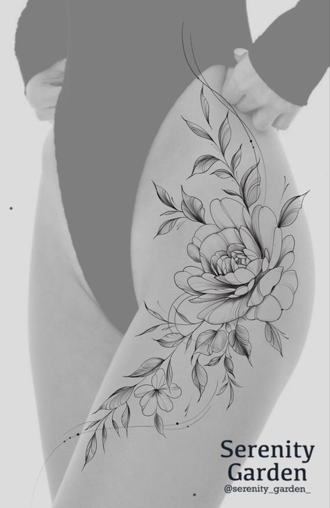 Thigh Tattoos Designs Women, Floral Tattoo Thigh Hip, Thigh Floral Tattoos Women, Hip Tattoo Floral, Hip Flower Tattoos Women, Thigh Tattoo Flower, Floral Hip Tattoos Women, Hips Tattoo Women, Tattoo Hips Women