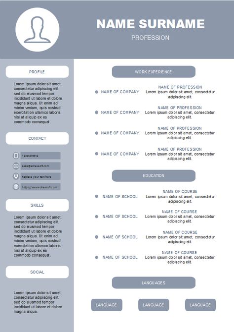 Resume template is practical for job seekers. This grey background resume template is designed simply informal style. Replace the texts with your personal information and generate your own resume style with Edraw. Infographic Ideas, Fashion Resume, Make An Infographic, Job Seekers, Grey Background, Bedroom Decoration, Job Seeker, Resume Template, Gray Background