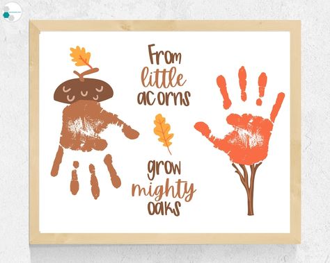 Acorn Handprint Art Craft, Fall Handprint Art, Fall Handprint Craft for Toddlers Baby Kids Preschool, Autumn Poem Little Acorns Mighty Oaks - Etsy Fall Preschool Art, Fall Crafts For Infants, Acorn Handprint, Fall Handprint Art, Autumn Poem, Acorn Craft, Fall Handprint Crafts, September Crafts, Craft For Toddlers