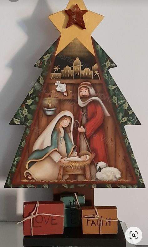 Christmas Tree Gif, Nativity Painting, Wall Christmas Tree, Christmas Nativity Scene, Navidad Christmas, Christmas Trends, Christmas Nativity, Christmas Paintings, Christmas Bows