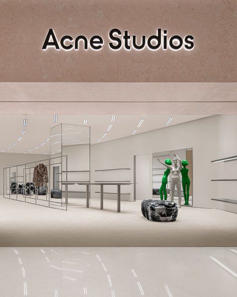 Crafted from pink Rosa Perlino marble and high-gloss stucco lustro on the walls and ceiling, while black dyed canvas furniture arrives in undulating silhouettes. A portico-like facade leads into the gallery-like space, housing our mens and womenswear collections. Canvas Furniture, Retail Interior Design, Acne Studio, Clinic Design, Air Space, Retail Interior, Light Design, Global Design, Retail Shop