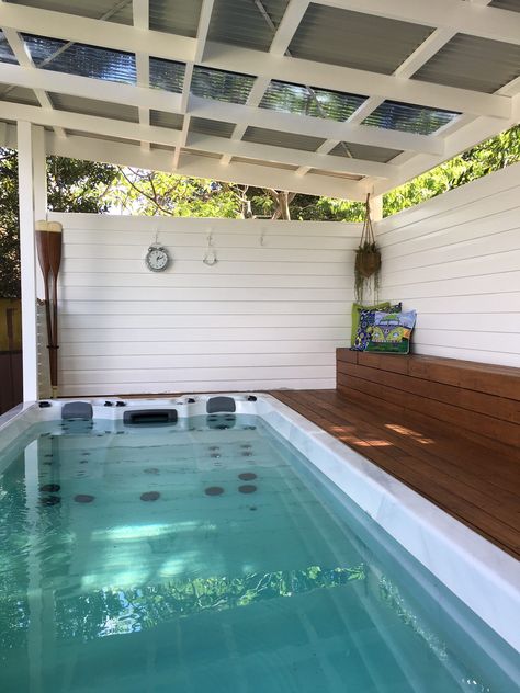 Swimspa Enclosure Ideas, Swim Spa Enclosure Ideas Backyard, Swim Spa Surround Ideas, Swim Spa Privacy Ideas, Swim Spa Enclosure Ideas, Swim Spa Backyard Ideas, Spa Layout, Spa Gazebo, Bougainvillea Trellis