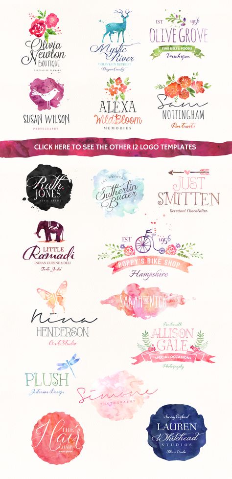 20%off • Watercolour Graphics Quick! - Illustrations - 3 Typographie Logo, Logo Personal, Inspiration Logo Design, Logo Luxury, Seni Cat Air, Watercolor Logo, Brand Board, Design Guide, Corporate Design