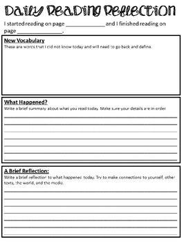 A daily reading reflection page that encourages students to identify new vocabulary, summarize and sequence the text they read, and reflect upon their reading.   This helpful page can be used daily after independent reading, included in a reading journal or a unit of study with a particular book. Reading Reflection Journal, Book Reflection Template, Test Prep Strategies, Read 180, Intervention Classroom, Writing Prompts Romance, New Vocabulary, 6th Grade Reading, Online Homeschool