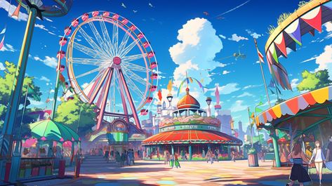 Amusement Park Entrance, Retro Carnival, Building Reference, Candy Theme, Parc D'attraction, Halloween Festival, Background Illustration, Amusement Park, Roller Coaster