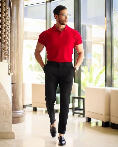 Red Polo Shirt Outfit Men, Red Polo Shirt Outfit, Grwm Men, Business Casual Outfits For Men, Red And Black Outfit, Polo Outfit Men, Polo Shirt Outfit Men, Business Dress Code, Red And Black Outfits