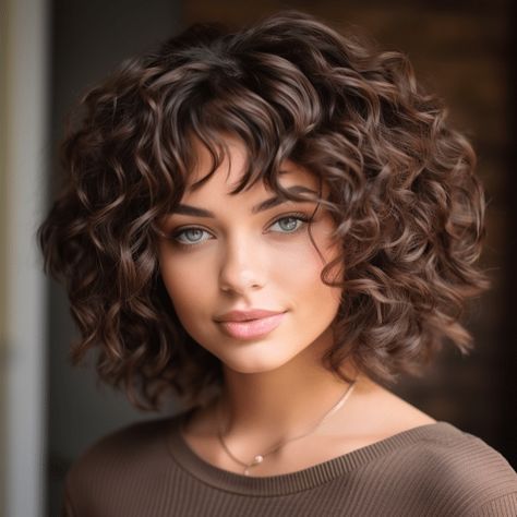 80 Cute Short Curly Haircuts & Hairstyles Trending Right Now Short Curly Hair Lots Of Layers, Short Layered Curly Hair Natural Curls Bob Hairstyles, Curly Hairstyles For Women In 40s, Curly Bob Hairstyles 2024, Curly Layered Bob With Bangs, Permed Hairstyles Short, Shorter Curly Haircuts, Curly Hair Medium Length Haircuts, Medium Natural Curly Hairstyles