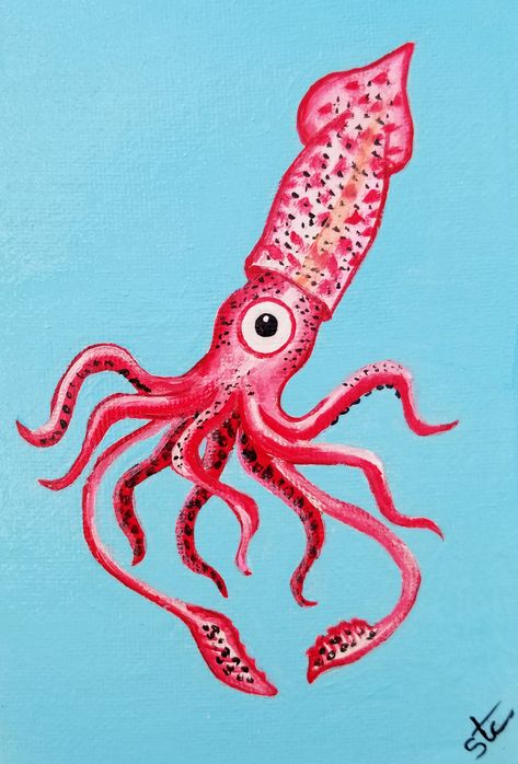 Under The Sea Gala, Squid Painting, Edgy Paintings, Cephalopod Art, Squid Drawing, Kindergarten Esl, Surf Posters, Classroom Decoration Ideas, Sea Creatures Art