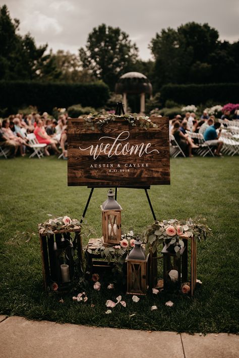 ROMANTIC AND MOODY WISCONSIN BOTANICAL GARDEN WEDDING | CAYLEE + AUSTIN� | Wisconsin | Gallery | Item 13 Garden Wedding Ideas On A Budget, Wood Calligraphy, Outdoor Wedding Signs, Wedding Planner Guide, Spring Garden Decor, Wedding Sign Decor, Wedding Backyard Reception, Rustic Wedding Decorations, Garden Wedding Decorations