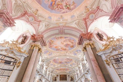 Painted Ceilings, Pink Academia, Pink Castle, Beautiful Library, Castle Aesthetic, Royal Aesthetic, Angel Aesthetic, Wallpaper Laptop, Baroque Architecture