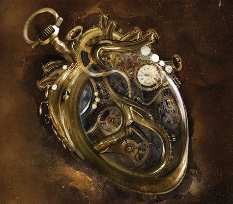 The Clockwork Music by Aurélien Police Clockwork Aesthetic, Steampunk Aesthetic, Steampunk Tendencies, Steampunk Heart, Music Heart, Art Steampunk, Beating Heart, Steampunk Art, Steampunk Jewelry