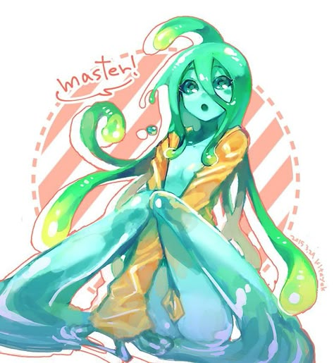 Slime Girl Oc, Slime Warrior, Slime Girl Character Design, Slime Drawing, Slime Character, Rain Puddle, Slimes Boy, Slime Girl, Slime Anime