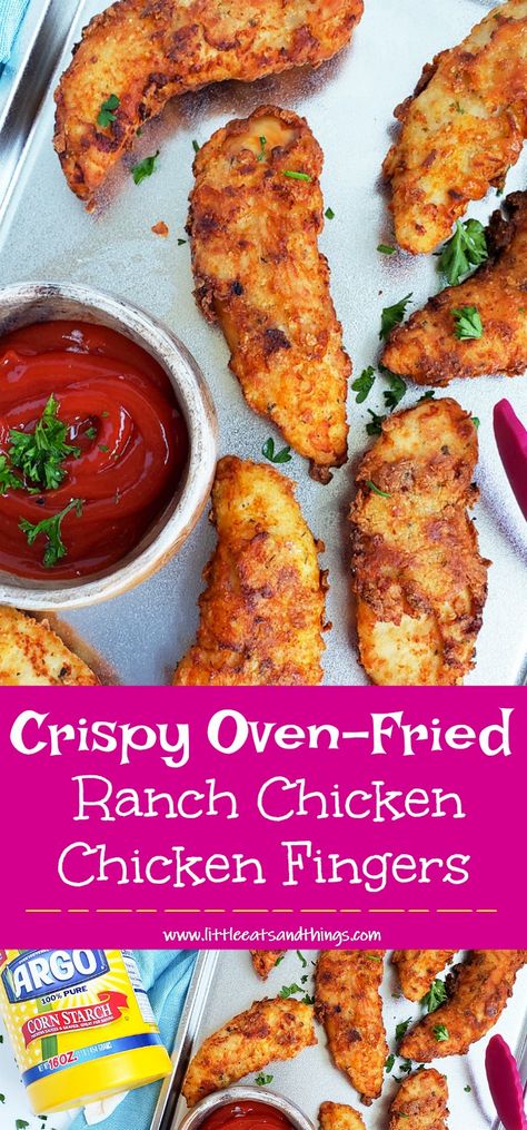 Since my kids are true chicken finger fans, I decided to make these Crispy Oven Fried Ranch Chicken Fingers for dinner using my secret ingredient, Argo Corn Starch! #ad. #CrispiestChicken #CrispyChicken #FriedChicken Bake Chicken Fingers, Homemade Chicken Fingers Baked, Oven Baked Ranch Chicken Tenders, Crispy Chicken Fingers Baked, Chicken Tender Recipes Ranch Seasoning, Crispy Ranch Chicken Tenders, Easy Chicken Finger Recipes, Oven Fried Chicken Tenderloins, Oven Baked Chicken Fingers