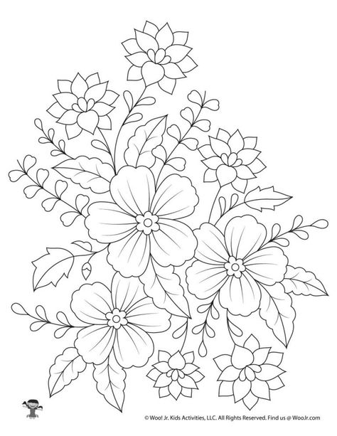 Flower Adult Coloring Pages | Woo! Jr. Kids Activities Flower Colouring In, Printable Flower Coloring Pages, Printable Flower, Alzheimers Awareness, Flower Art Drawing, Floral Embroidery Patterns, Pola Sulam, Butterfly Drawing, Flower Printable