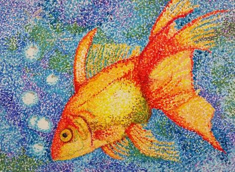 Pointillism Goldfish Seurat Art, Pointillism Drawing, Pink And White Aesthetic, Classroom Artwork, Pointalism Art, Farm Painting, Pastel Texture, Impasto Art, Picture Painting