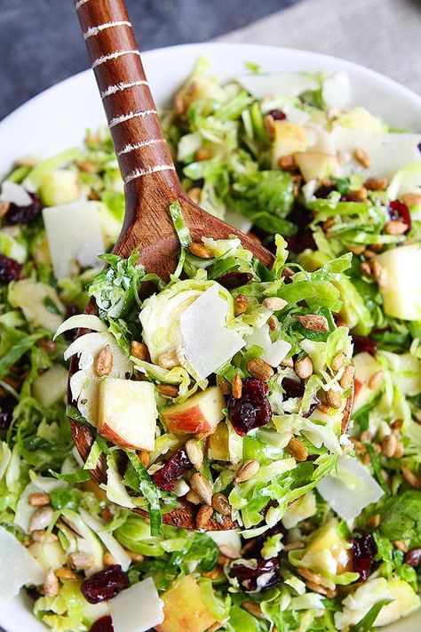 Brussel Sprouts Apple Salad, Flannel Friendsgiving, Shaved Brussel Sprouts Salad, Autumn Salads, Brussel Sprouts Salad, Salad Thanksgiving, Shaved Brussel Sprout Salad, Brussel Sprout Salad Recipes, Shaved Brussel Sprouts