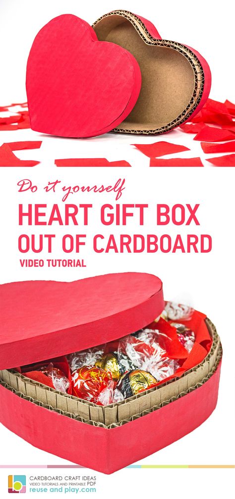 ♥ Heart Shaped Gift Box video ♥ This DIY video tutorial will help you to make a lovely and beautiful cardboard box in the shape of a heart with a solid lid. #heartbox #valentinebox #valentinegiftbox #heartshapedbox #diygiftbox #howtomakeheart #cardboardheart Diy Valentines Heart Box, Diy Heart Shaped Box Valentines Day, Heart Shaped Box Diy, Heart Box Diy, Gift Box Video, Heart Box Template, Box Video, Heart Gift Box, Valentine's Day Gift Baskets