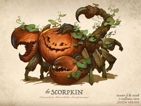 ArtStation - "The Scorpkin", Justin Gerard Justin Gerard, Plant Monster, Dnd Monsters, Fantasy Beasts, Monster Concept Art, Creature Drawings, Dungeons And Dragons Homebrew, Fantasy Monster, Fantasy Creatures Art