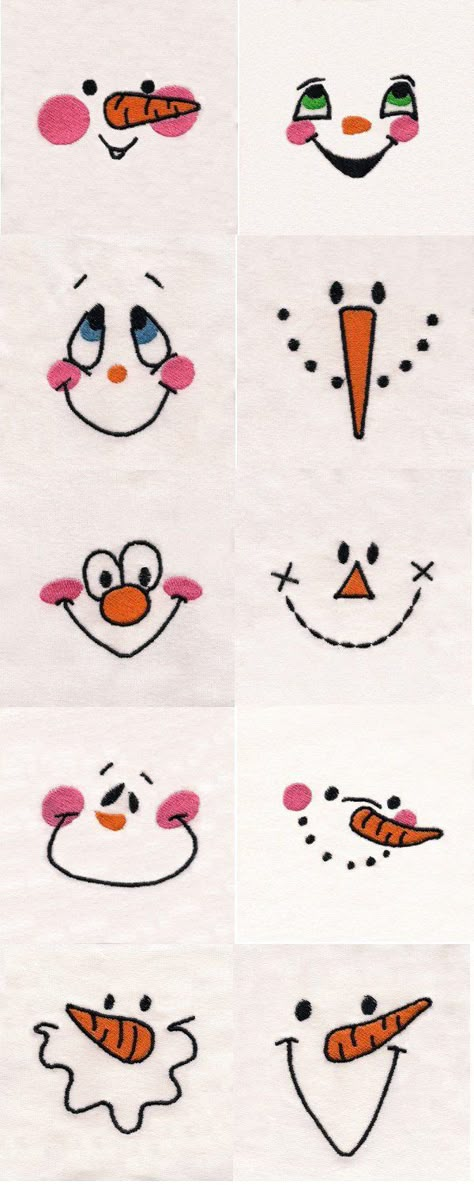 Snowman Faces Embroidery Machine Design Details. Use for Hand Embroidery snowman, doll faces. jwt Diy Schneemann, Jul Diy, Snowman Faces, Pola Sulam, Navidad Diy, Snowman Crafts, Cute Snowman, Winter Crafts, Hand Embroidery Patterns