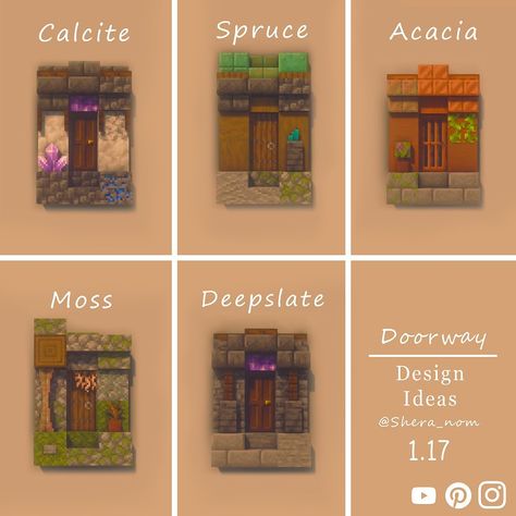 SheraNom | Minecraft Ideas on Instagram: “1.17 doorway designs! Save for later :) I thought that we have to carry on with the tradition to make window and doorway designs in pairs…” Minecraft Doorway Design Arch, Minecraft Pallet Ideas, Doorway Minecraft, Minecraft Doorway, Minecraft Doorway Design, Doorway Design, Minecraft Steampunk, Minecraft Wall, Minecraft Blocks