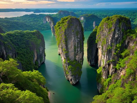 Discover Thailand's Beauty: Phang Nga Bay Limestone Cliffs Phang Nga Bay Thailand, Phang Nga Bay, Inspiring Landscapes, Awe Inspiring, Thailand, Beauty