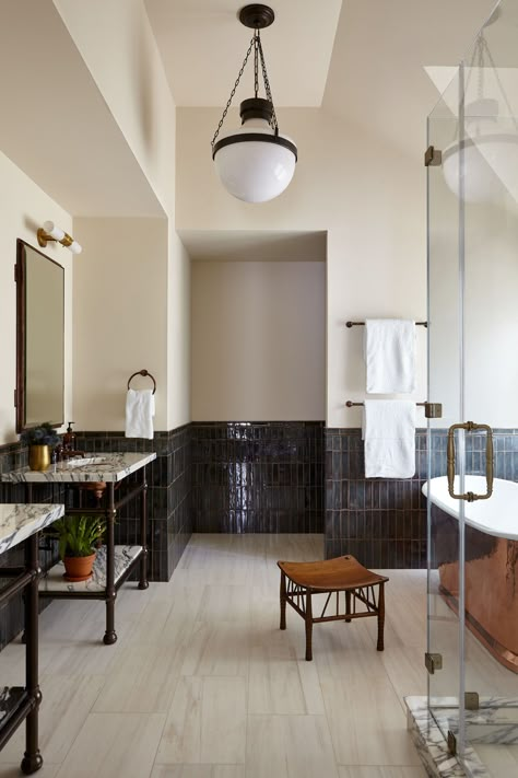 Deco Bathroom, Vintage Light Fixtures, Stunning Bathrooms, Brick Flooring, Bar Area, Guest Bedrooms, Architectural Digest, Hudson Valley, Stylish Home