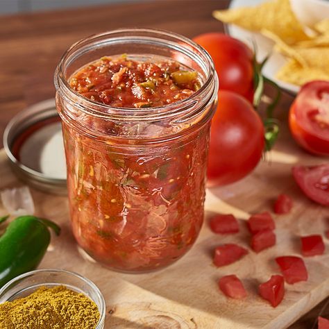 Zesty Salsa Recipe | Ball® Mason Jars Ball Zesty Salsa Recipe, Ball Salsa Recipe, Spicy Salsa Recipe For Canning, Spicy Salsa Recipe, Salsa With Canned Tomatoes, Canned Recipes, Recipes For Canning, Canned Salsa Recipes, Salsa Canning Recipes