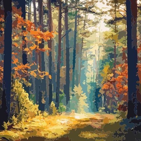 Painting Pages, Oil Painting Supplies, Forest Illustration, Landscape Concept, Bountiful Harvest, Geometric Art Prints, Literature Art, Fantasy Art Landscapes, Autumn Forest