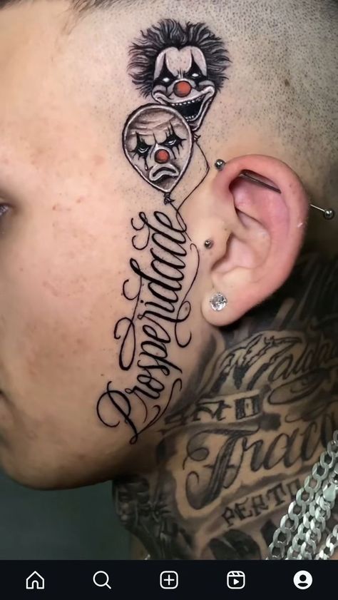 Cool Face Tattoos, Cross Tattoo Neck, Clown Tattoo, Money Tattoo, Chicano Tattoos, Neck Tattoo For Guys, Neck Tattoos, Weird Tattoos, Tattoo Design Book