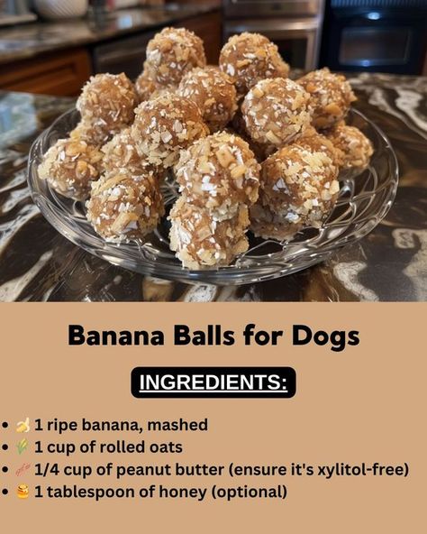 Banana Balls, Natural Dog Treats Recipes, Dog Breakfast, Dog Cookie Recipes, Homemade Pet Treats, Animal Treats, Pet Treats Recipes, Banana Treats, Easy Dog Treat Recipes