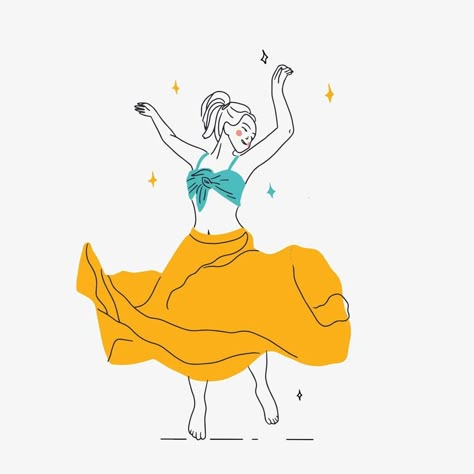 Dancing young woman in hand drawn line art style Dancing Graphic Design, Dance Images Art, Dancing Aesthetic Drawing, Dancing Reference Drawing, Dancing Illustration Art, Dancing References, Line Art Dance, Senior Themes, Dance Illustration Art