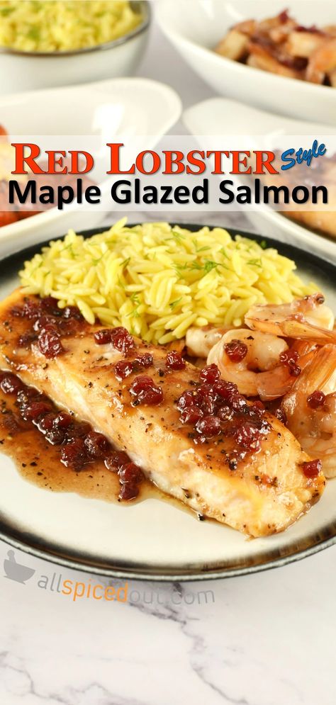 Red Lobster Style Maple Glazed Salmon Fillets Maple Glazed Chicken Red Lobster, Lingonberry Recipes, Salmon Sauce, Baked Lobster Tails, Bourbon Glazed Salmon, Maple Sauce, Maple Glazed Chicken, Salmon Recipes Oven, Maple Glazed Salmon