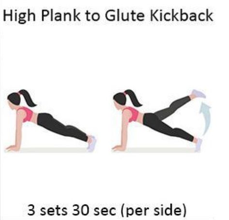 High plank to glute kickback Plank Kickbacks, Glute Kickback, High Plank, Glute Kickbacks, Legs Workout, Beast Mode, Get In Shape, Health, Quick Saves