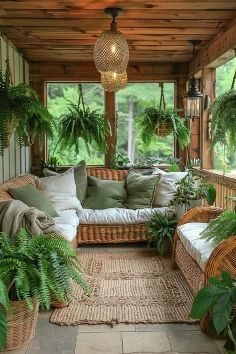 Plant Filled Sunroom, Yoga Sunroom, Sunroom Decorating Ideas Indoor, Sunroom Plants Decor, Sunroom Plants, Playroom Sunroom, Indoor Sunroom Ideas, Boho Sunroom, Biophilic Interior