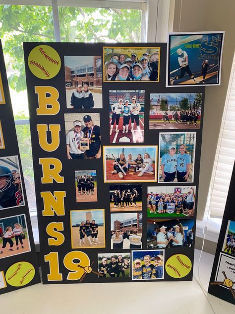 Softball Senior Board Ideas, Senior Day Posters Softball, Senior Posters Softball, Softball Senior Board, Senior Poster Board Ideas Softball, Senior Softball Posters Ideas, Softball Posters For Players, Softball Senior Night Posters, Senior Night Softball Ideas