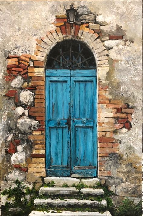 Beautiful Doors Italy, Front Doors Ideas, Colorful Canvas Art, Building Painting, Watercolor Architecture, Architecture Drawing Art, Architecture Painting, 수채화 그림, Diy Canvas Art Painting