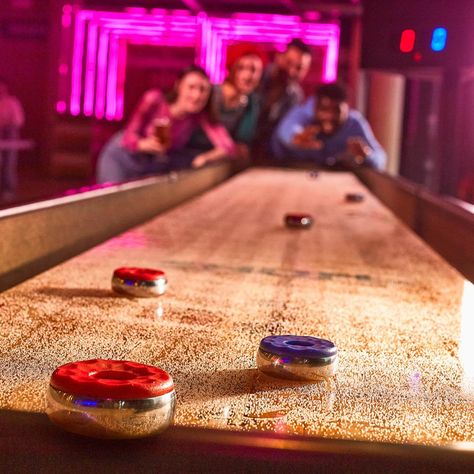 10 Of The Best Places To Play Shuffleboard In London Shuffle Board Table, Shuffle Boards, Board Game Bar, Curling Game, Backyard Party Games, Shuffle Board, Board Game Cafe, Game Cafe, Summer Shoot