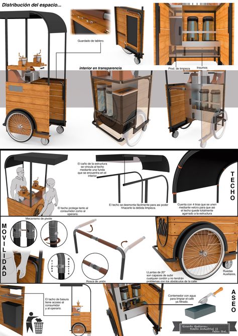 Bike Vendor Cart, Bike Food Cart Design, Coffee On Wheels, Vendor Cart, Mobile Coffee Cart, Food Stall Design, Gerobak Dorong, Bike Food, Mobile Cafe