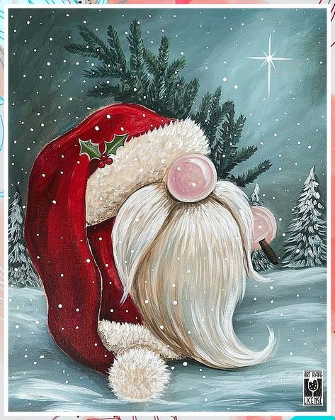 Christmas Paintings - Don't have time to search for the items you're looking for? Check out now! Christmas Paintings Knomes, Christmas Gnomes Drawing, Christmas Gnomes Painting, Christmas Cards Creative, Christmas Cards Diy, Santa Paintings, Gnome Pictures, Christmas Canvas Art, Christmas Paintings On Canvas