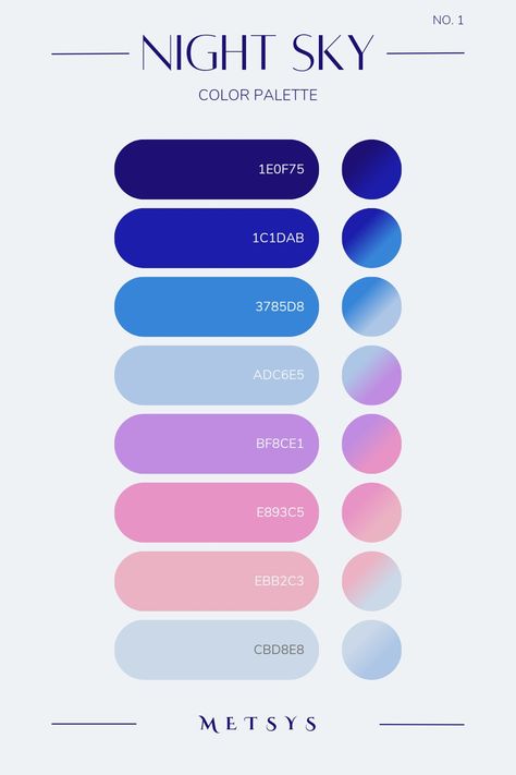 { #colorpalette #colors #designers #design #night #nightsky } Color Palette Data Visualization, Procreate Gradient Color Palette, Night Aesthetic Color Palette, Twilight Sky Color Palette, Bright Pallete Color, Study Color Palette, Night Sky Colour Palette, Space Pallete Color, Galactic Color Palette