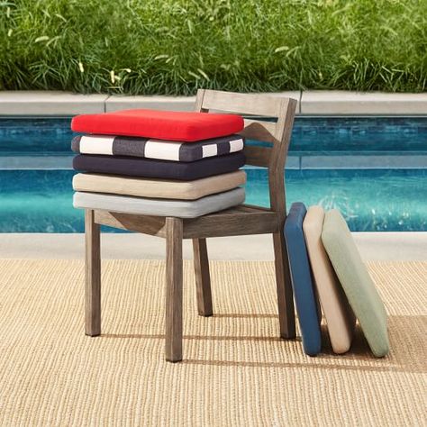 Portside Dining Collection Outdoor Cushion Covers -Sunbrella® Fabrics | west elm Dining Bench Cushion, Bench Cushion Cover, Lounge Chair Cushions, Outdoor Dining Chair Cushions, Outdoor Dining Spaces, Outdoor Dining Chair, Outdoor Cushion Covers, Outdoor Daybed, Chair Outdoor