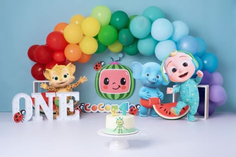 Cocomelon Cake Smash, 1st Birthday Decorations Boy, Cocomelon Cake, Baby Birthday Party Theme, Birthday Theme Decoration, Baby Birthday Photoshoot, Simple Songs, 1st Birthday Girl Decorations