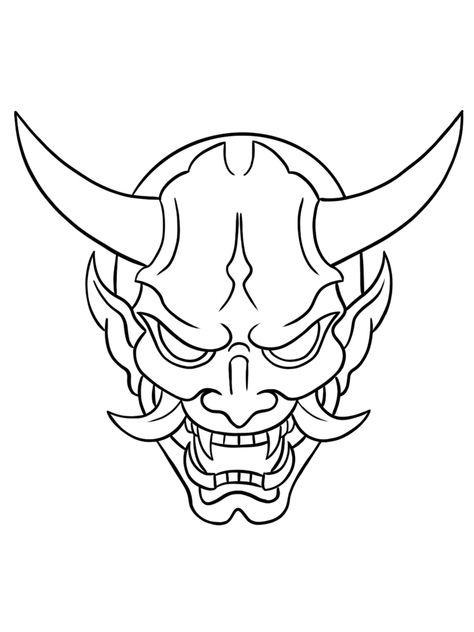 Japanese Oni Mask Tattoo, Oni Mask Drawing, Japanese Oni Mask, Oni Mask Tattoo, Hannya Mask Tattoo, Tattoo Japan, Japanese Oni, Knife Tattoo, Mask Drawing