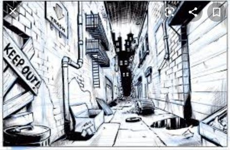 Cartoon Alleyway, Alleyway Drawing Reference, Comic Art Style Background, Comic Book Background Art, Comic Background Art, Alley Way Drawing, Background For Comics, Cartoon Art Background, Alleyway Drawing